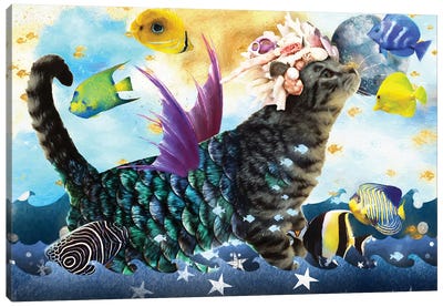 Tabby Cat Mermaid Canvas Art Print - Tabby Cat Art