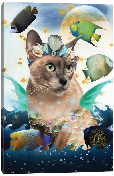 Tonkinese Cat Mermaid Canvas Art Print