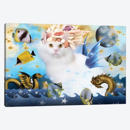 White Cat Mermaid Canvas Print #NDG505} by Nobility Dogs Canvas Artwork