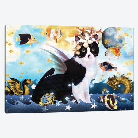 Tuxedo Cat Mermaid Canvas Print #NDG506} by Nobility Dogs Canvas Art