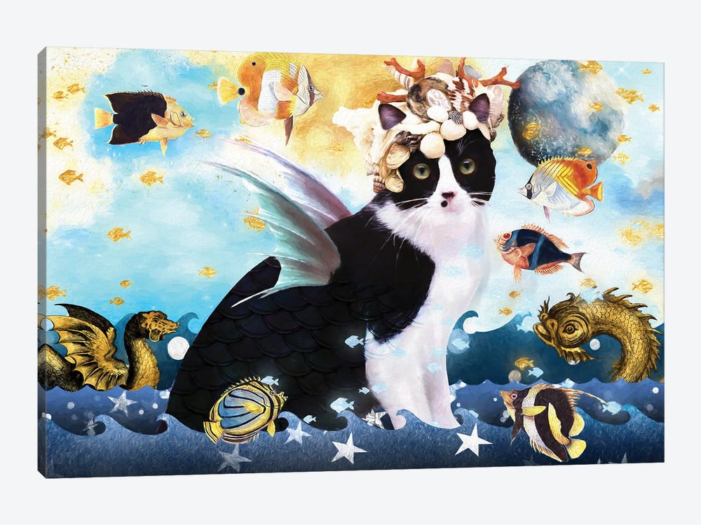 Tuxedo Cat Mermaid by Nobility Dogs 1-piece Canvas Wall Art