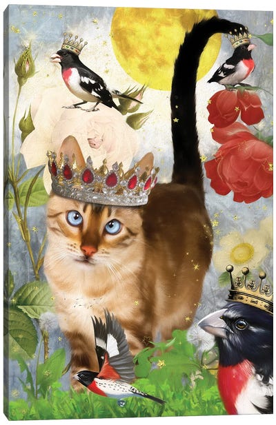 Bengal Cat And Grosbeak Canvas Art Print