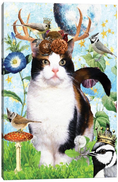Calico Cat And Titmouse Canvas Art Print - Calico Cat Art