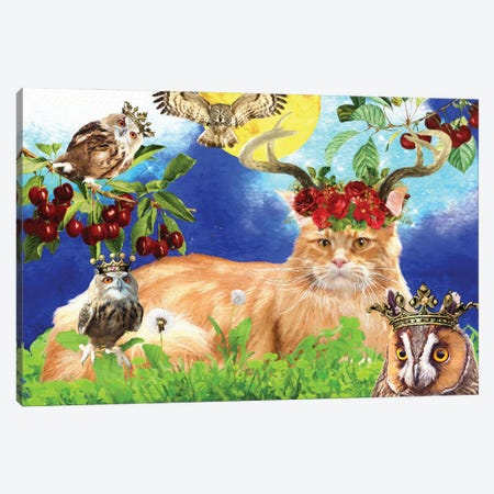 Maine Coon Cat And Owl Canvas Print #NDG514} by Nobility Dogs Art Print