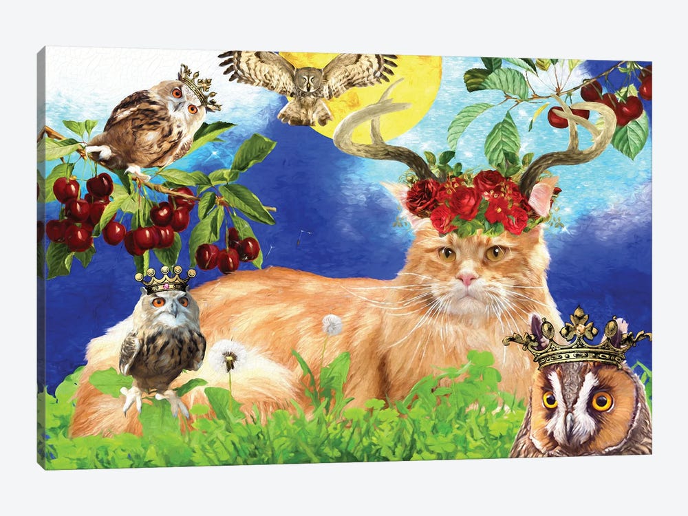 Maine Coon Cat And Owl by Nobility Dogs 1-piece Canvas Art Print