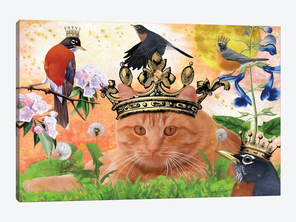 Red Tabby Cat And Robin Bird by Nobility Dogs 1-piece Canvas Art Print