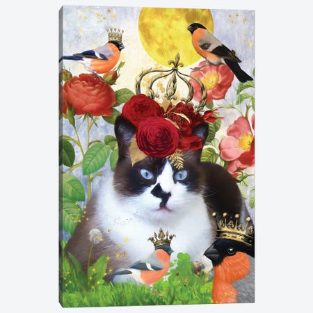 Snowshoe Cat And Bullfinch Canvas Print #NDG519} by Nobility Dogs Canvas Art