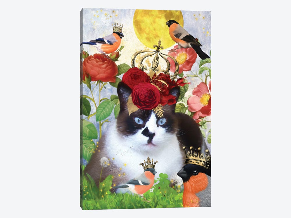 Snowshoe Cat And Bullfinch by Nobility Dogs 1-piece Canvas Artwork