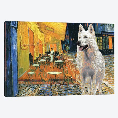 White Shepherd Cafe Terrace At Night Canvas Print #NDG526} by Nobility Dogs Canvas Art