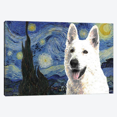 White Shepherd Starry Night Canvas Print #NDG528} by Nobility Dogs Canvas Print