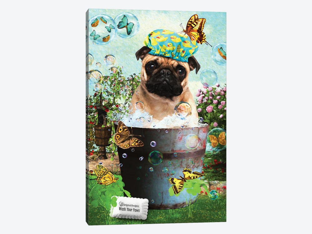 Fawn Pug Wash Your Paws by Nobility Dogs 1-piece Canvas Art Print