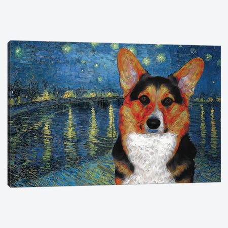 Pembroke Welsh Corgi The Starry Nigh Over The Rhone Canvas Print #NDG530} by Nobility Dogs Canvas Wall Art
