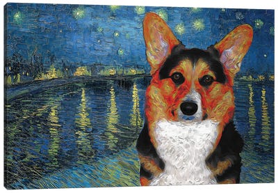 Pembroke Welsh Corgi The Starry Nigh Over The Rhone Canvas Art Print - Nobility Dogs