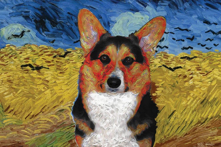 Pembroke Welsh Corgi Wheatfield With Crows