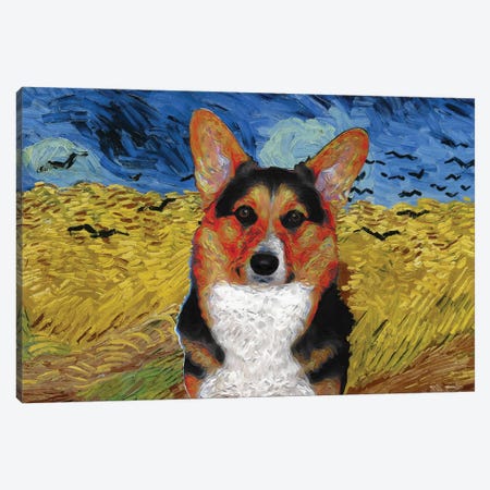 Pembroke Welsh Corgi Wheatfield With Crows Canvas Print #NDG531} by Nobility Dogs Canvas Wall Art