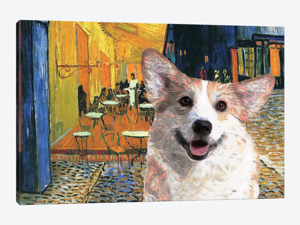 Pembroke Welsh Corgi Cafe Terrace At Night by Nobility Dogs 1-piece Art Print