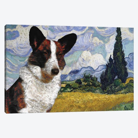 Cardigan Welsh Corgi Wheat Field With Cypresses Canvas Print #NDG535} by Nobility Dogs Art Print