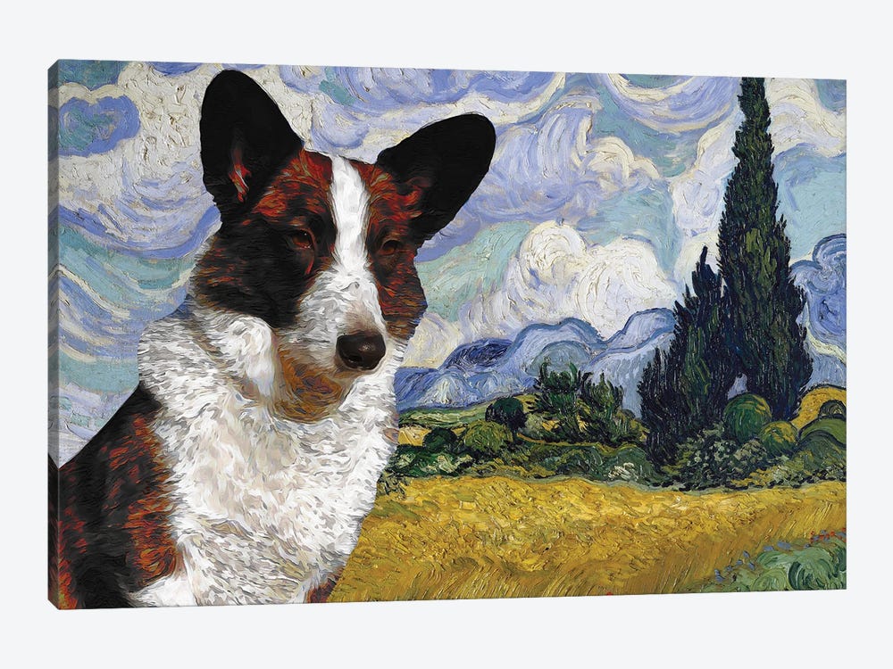 Cardigan Welsh Corgi Wheat Field With Cypresses by Nobility Dogs 1-piece Canvas Artwork
