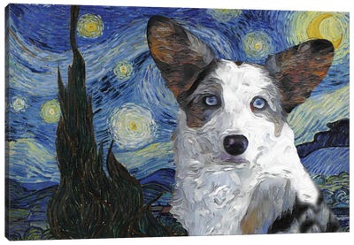 Cardigan Welsh Corgi The Starry Night Canvas Art Print - Nobility Dogs