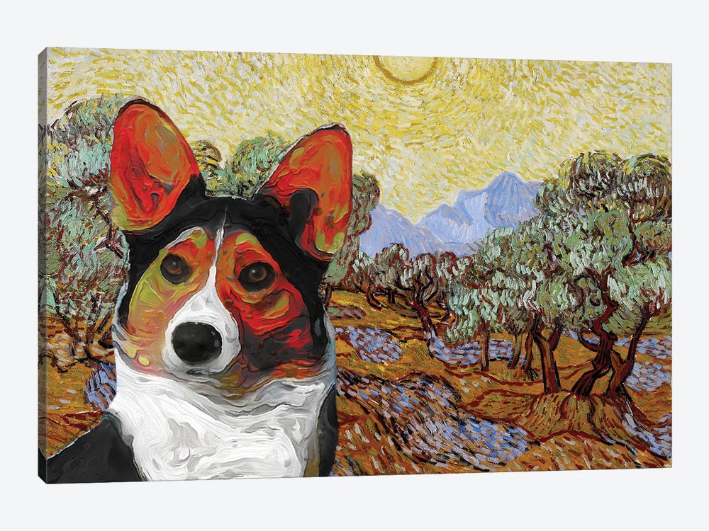 Cardigan Welsh Corgi Olive Trees by Nobility Dogs 1-piece Canvas Artwork