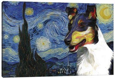 Smooth Collie The Starry Night Canvas Art Print - Rough Collies