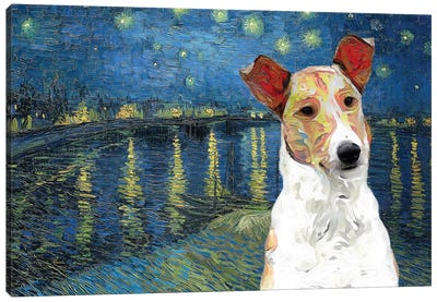 Smooth Collie Starry Night Over The Rhone Canvas Art Print - Collie Art