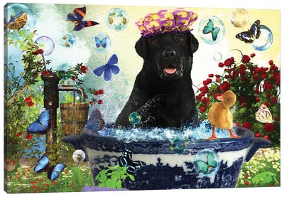 Black Labrador Retriever Wash Your Paws Canvas Art Print - Labrador Retriever Art