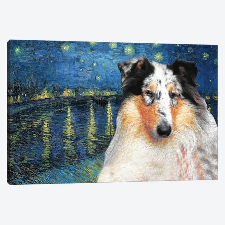 Rough Collie Starry Night Over The Rhone Canvas Print #NDG541} by Nobility Dogs Canvas Art Print