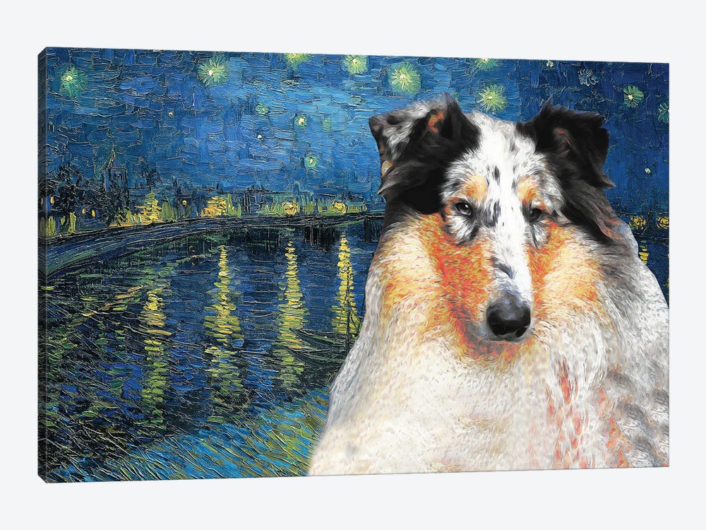 Rough Collie Starry Night Over The Rhone by Nobility Dogs 1-piece Canvas Art Print
