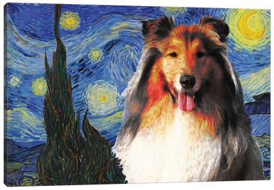 Rough Collie The Starry Night Canvas Art Print - Rough Collies