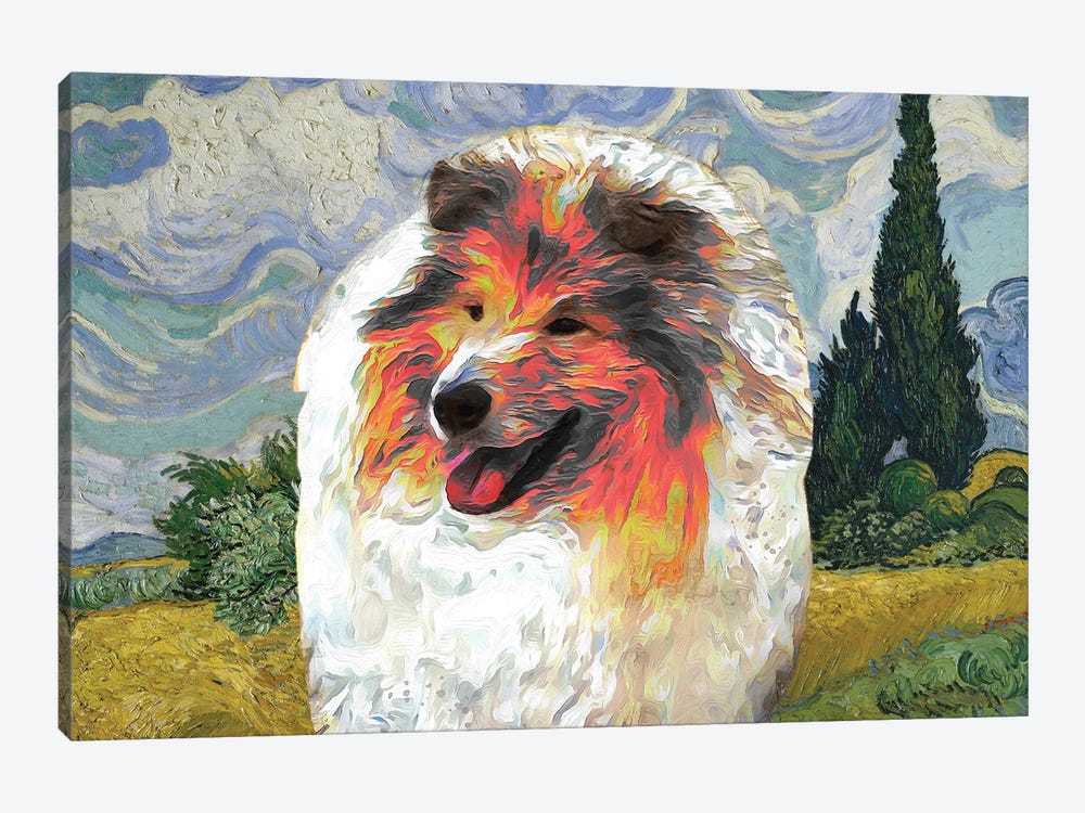 Rough Collie Wheat Field With Cypresses by Nobility Dogs 1-piece Art Print