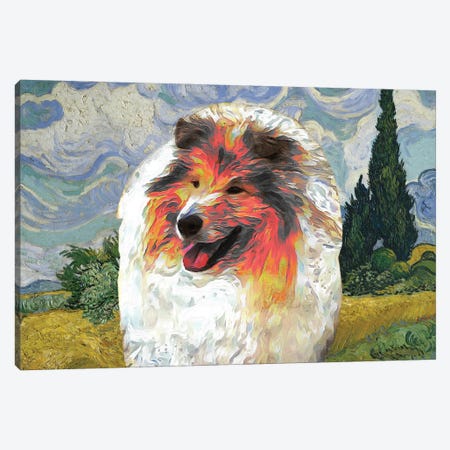 Rough Collie Wheat Field With Cypresses Canvas Print #NDG545} by Nobility Dogs Canvas Artwork