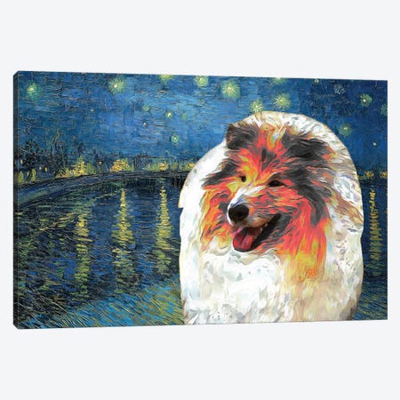 Sable Rough Collie Starry Night Over The Rhone Canvas Print #NDG547} by Nobility Dogs Canvas Wall Art