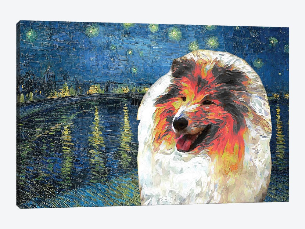 Sable Rough Collie Starry Night Over The Rhone by Nobility Dogs 1-piece Canvas Art Print