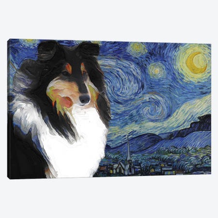 Tricolor Rough Collie The Starry Night Canvas Print #NDG548} by Nobility Dogs Canvas Art Print