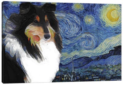 Tricolor Rough Collie The Starry Night Canvas Art Print - Rough Collies
