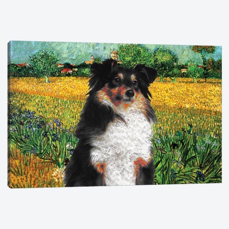 Shetland Sheepdog Sheltie View Of Arles With Irises Canvas Print #NDG549} by Nobility Dogs Canvas Art Print