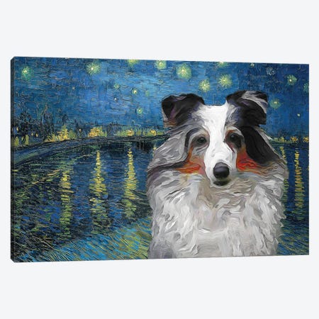 Shetland Sheepdog Blue Merle Sheltie Starry Night Over The Rhone Canvas Print #NDG550} by Nobility Dogs Canvas Art
