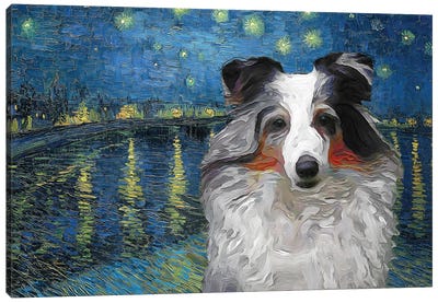 Shetland Sheepdog Blue Merle Sheltie Starry Night Over The Rhone Canvas Art Print
