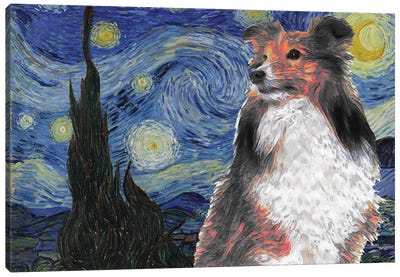 Shetland Sheepdog Sheltie The Starry Night Canvas Art Print - All Things Van Gogh