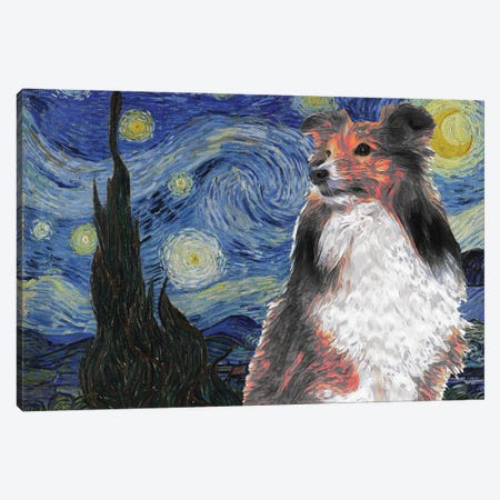 Shetland Sheepdog Sheltie The Starry Night Canvas Print #NDG553} by Nobility Dogs Canvas Wall Art