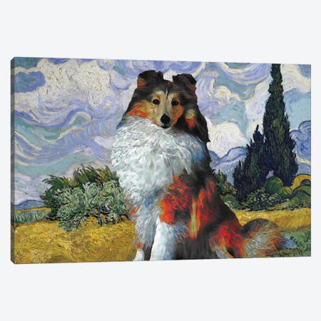 Shetland Sheepdog Sheltie Wheat Field With Cypresses Canvas Print #NDG554} by Nobility Dogs Art Print