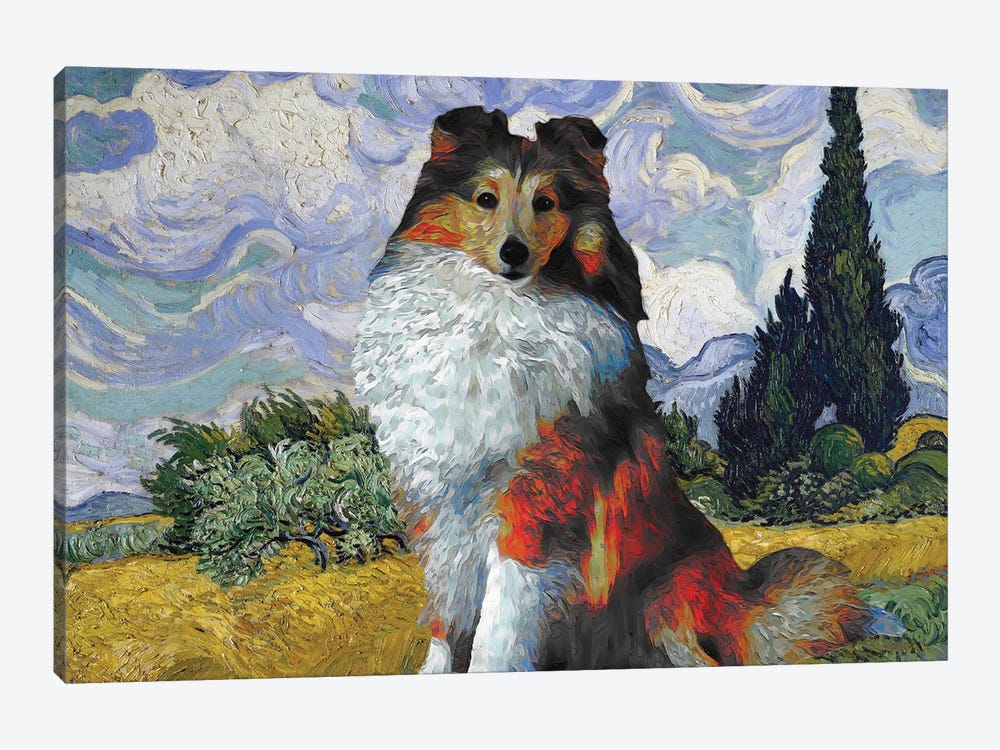 Shetland Sheepdog Sheltie Wheat Field With Cypresses by Nobility Dogs 1-piece Art Print