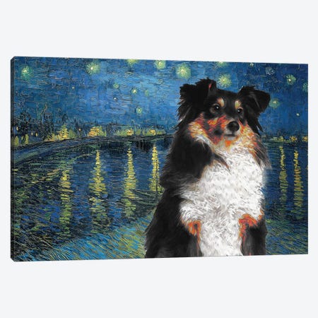Shetland Sheepdog Tri Color Sheltie Starry Night Over The Rhone Canvas Print #NDG555} by Nobility Dogs Art Print