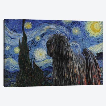Black Puli Dog The Starry Night Canvas Print #NDG557} by Nobility Dogs Canvas Art Print