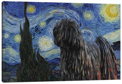 Black Puli Dog The Starry Night Canvas Art Print - Nobility Dogs