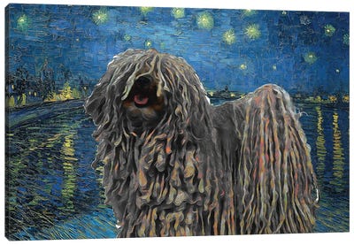Puli Dog Starry Night Over The Rhone Canvas Art Print