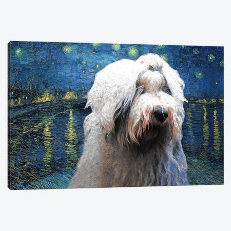 Old English Sheepdog Starry Night Over The Rhone Canvas Print #NDG561} by Nobility Dogs Canvas Print