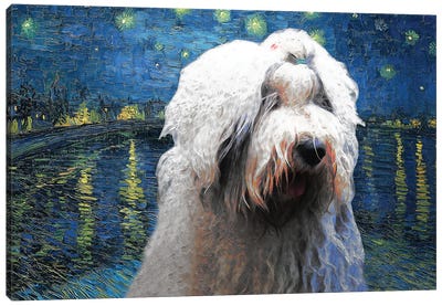 Old English Sheepdog Starry Night Over The Rhone Canvas Art Print - Old English Sheepdog Art