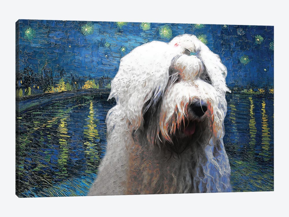 Old English Sheepdog Starry Night Over The Rhone by Nobility Dogs 1-piece Canvas Art Print
